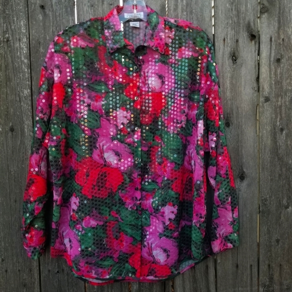 Vintage Sequins Blouse Sze M 2 Pink Red Gra - Picture 2 of 12